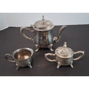 Silverplate VTG Miniature Tea Set 3 pc Pot Sugar w Lid & Creamer 8 oz Unbranded